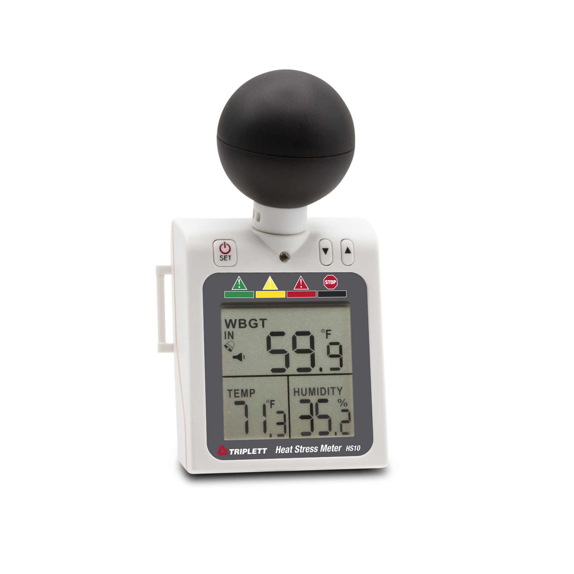 Triplett Heat Stress WBGT Meter — Indoor/Outdoor, Air Temperature, Humidity, Heat Index, Programmable Alarms, Model# HS10
